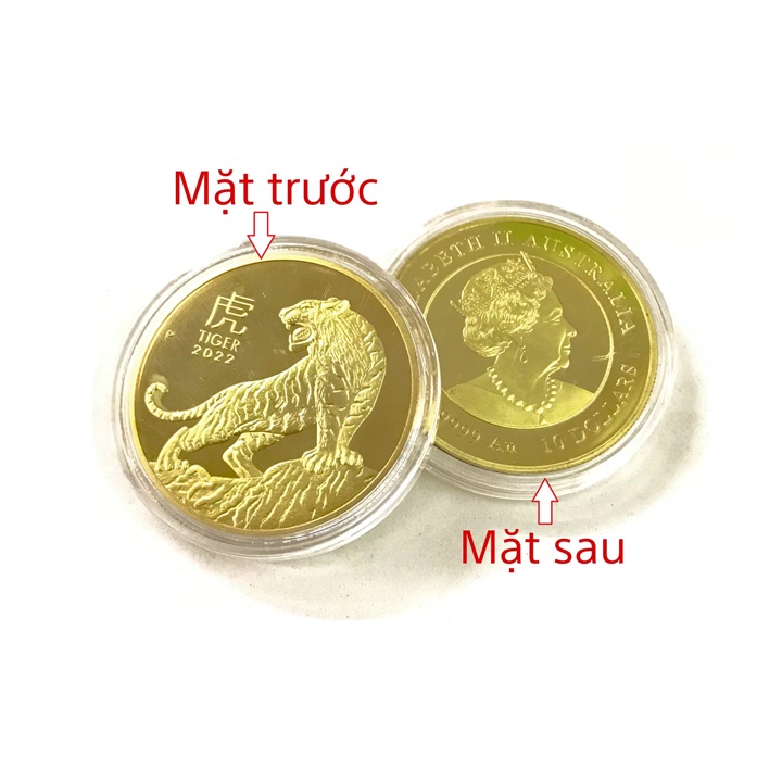 Xu Úc Hình Con Cọp Mạ Vàng 2022 tặng hộp nhung - SP005409